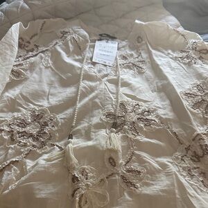 Zara Cream Blouse with Brown Embroidery